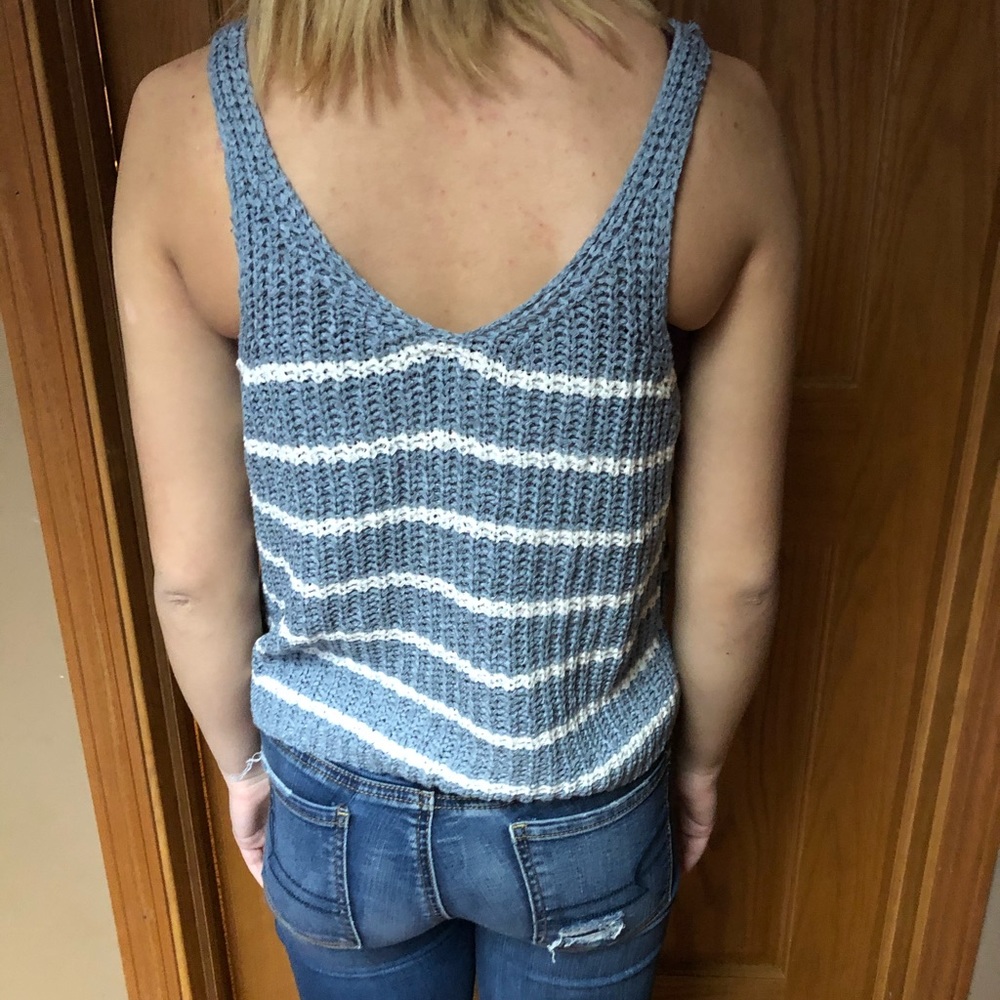 Light blue and white sweater tank